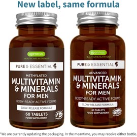 Igennus Methylated Men's Multivitamin with 22 Actives, All-Day Nutrient Delivery, Pure & Clean, Methylfolate & Methylcobalamin, High Strength MTHFR Supplement, Non-GMO & Halal, 60 Tablets