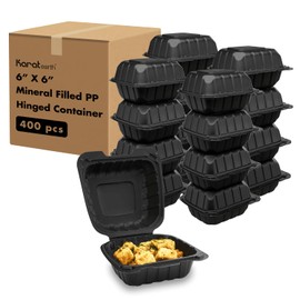 KARAT EARTH KE-HC66MFPP-1CB 6 inches x 6 inches Mineral Filled PP Hinged Container, 1 compartment - Black
