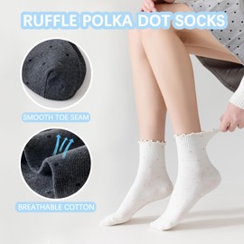 Mcool Mary Women's Ruffle Socks,Casual Ankle Breathable Knit Cotton Cute Polka Dot Crew Frilly Sock 6 Pack
