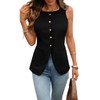 vinglam Women's Linen Vest Square Neck Button Down Back Tie