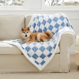 Ohocut Checkered Dog Blanket, Blue Jacquard Sherpa Blankets for Small Dog and Cats, Cute Aesthetic Style Fluffy Fleece Pets Blanket for Couch Protection Washable, 40"x50"