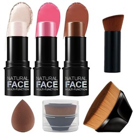 Paquete de 6 Barra de Contorno Maquillaje, Impermeable Contour Maquillaje, Viene con Esponja Maquillajes, Bronzer, Blush, Highlighter, 2 Cepillo Maquillajes, Apto para Contorno Facial