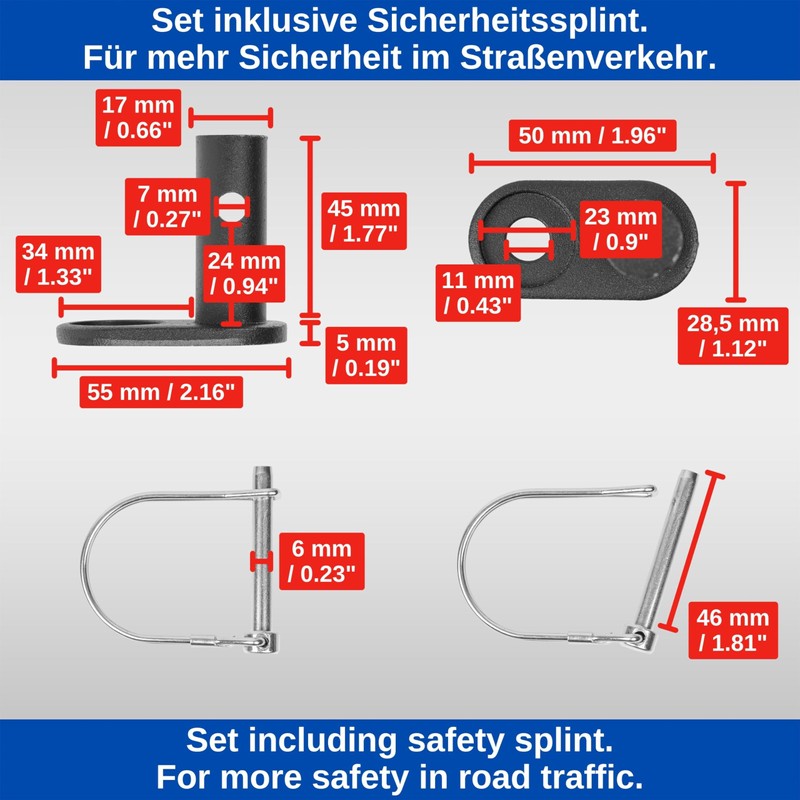Bicycle Trailer Coupler, 2 Sets, Black, with Safety Splint, Suitable