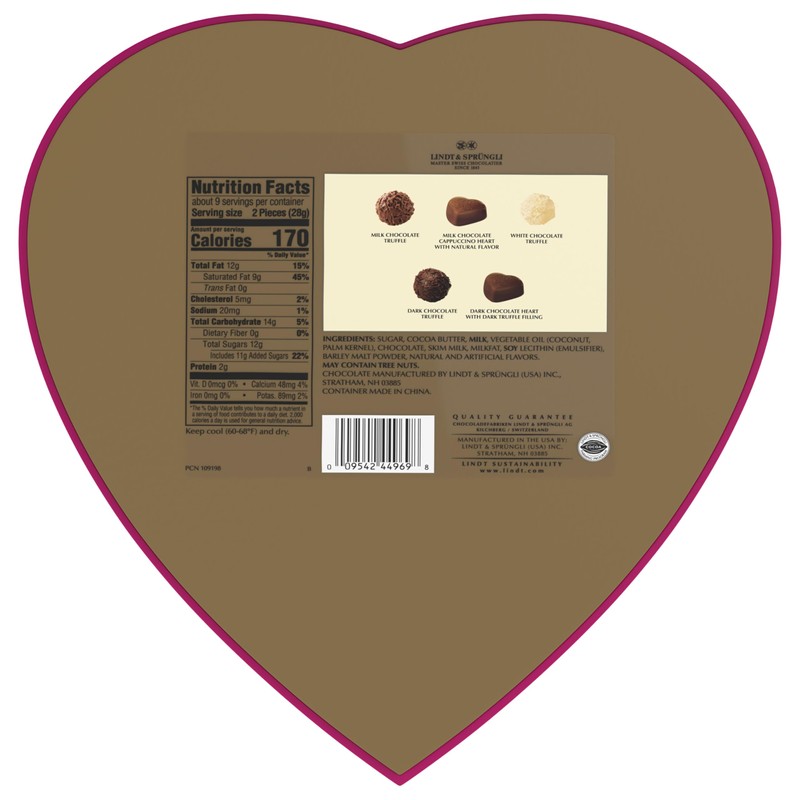 Lindt Valentine's Classic Heart Assorted Gourmet Chocolate Candy Truffles, 8.8