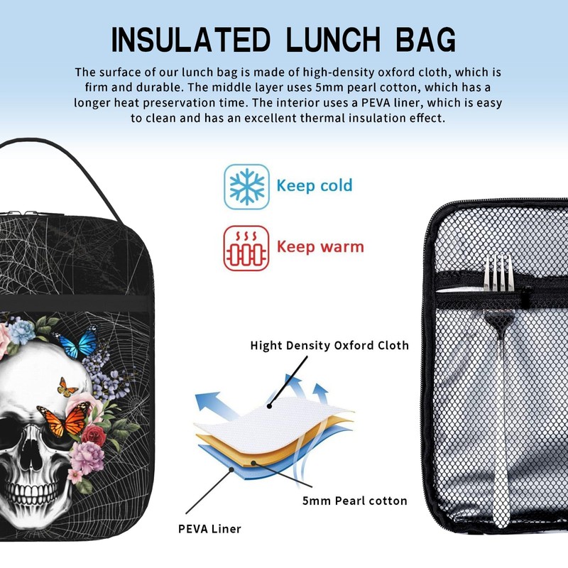 Skull Lunch Bag for Boys Girls Reusable Insulated Lunch Box