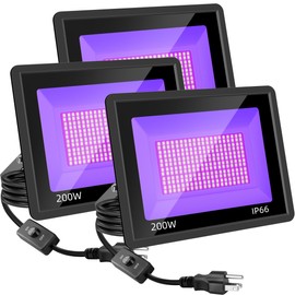 3 Pack 200W LED Black Lights, Blacklight Flood Light with Plug, IP66 Waterproof Black Flood Light for Dance Party, Glow in The Dark, Halloween, Body Paint, Fluorescent Poster, Neon Glow, Tapestry