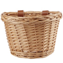 AVASTA Bicycle Basket for Children, Wicker Bicycle Basket for 12, 14, 16 Bikes, Scooter, Tricycle, Comes with Leather Strap, Size XS, Honey Yellow