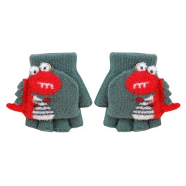 Tidyworm Gloves, Kids' Knit Gloves, Cute, Dinosaur, Baby, Children, Mittens, Stylish, Fingering, Half Fingering, Two-Way Gloves, Autumn & Winter, Snow Play, Cold Protection, Smartphone Compatible,
