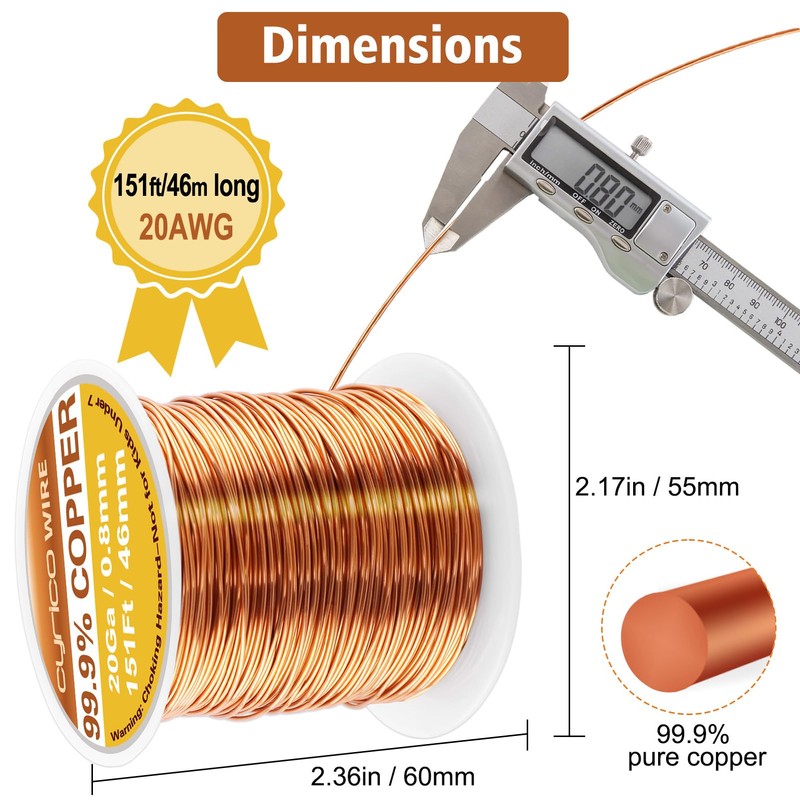 99.9% Pure Copper Wire, 20 Gauge 151 Feet Solid Copper