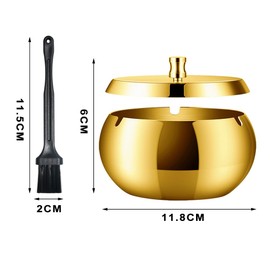 Geoyien Ashtray with Lid, Smoke Absorbent, with Cleaning Brush, Protection Against Wind, Odour and Cleaning, Suitable for Living Room, Office, Garden, Balcony (Gold)