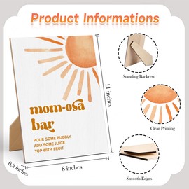 Mom-osa Bar Baby Shower Game Sign-8×11 Inches, Here Comes The Sun Wooden Game Sign, Gender Neutral Tabletop Decor for Gender Reveal Party, Baby Shower Decoration-LA29