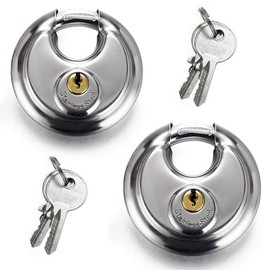 2 Pack 2-3/4 Discus Lock 70mm Stainless Steel Round Padlock Heavy Duty Rust-Proof Disc Padlock, Storage and Toolbox, Warehouse Door Anti-Theft Chain Lock 4 Keys
