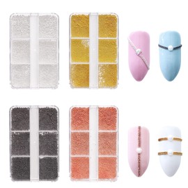 Nail Art Caviar Beads - 4 Boxes 3D Micro Caviar Beads Gold Silver Black Rose Gold Grey Tiny Steel Beads Metal Mini Beads Ball Glitter for Nail Art Decorations DIY Craft Accessories
