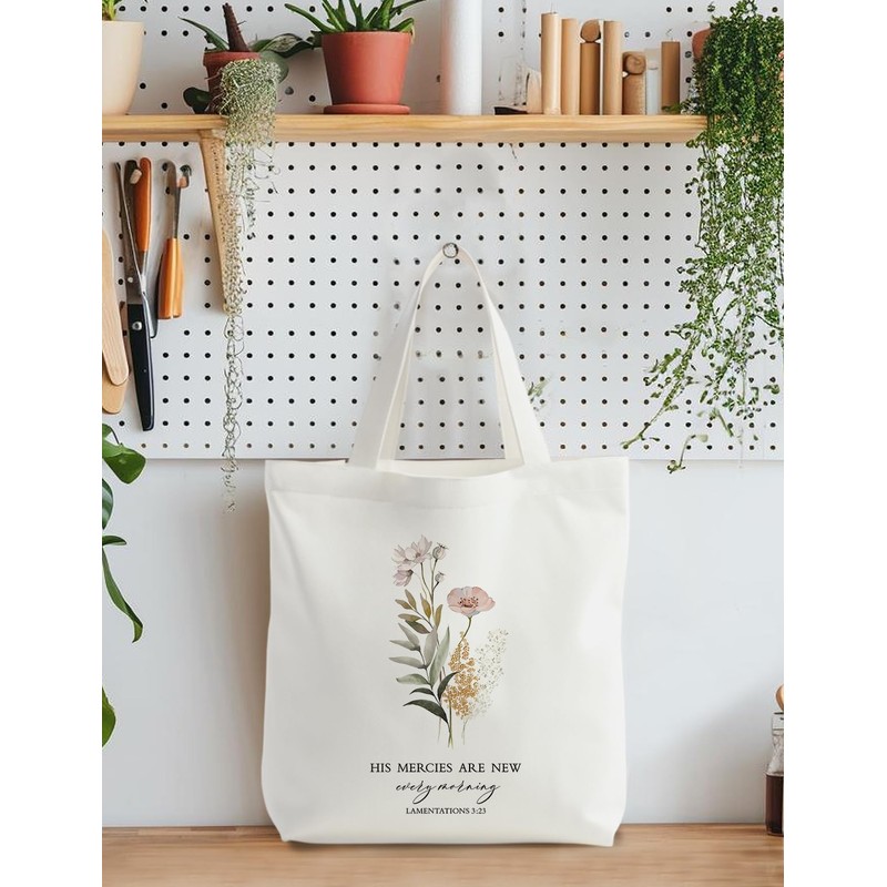 Supwhd Bible Bags for Women, Christian Tote Bag, His Mercies