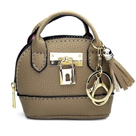 Sanxiner Keychain Coin Purse for Women,Cute Change Purse with Keyring Unique Purse Charms Small Coin Pouch Mini Purses Keychain Wallet with Tassels, Grey, Mini Handbag