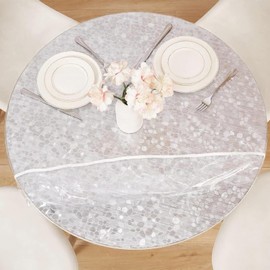 Outdoor Weatherproof Round Garden Tablecloth Weatherproof with Elastic Band Diameter 36 Inches (90-110 cm), Transparent