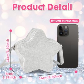 PinkSheep Star Pouch Handbag for Girls, Kids Purse with Adjustable Strap, Polyester, Zipper, Glitter, 1-2L, Star Pattern, PS908