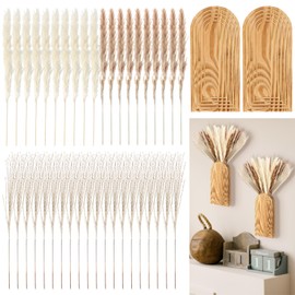 Ninehaoou 2 Pack Wooden Wall Vase with 40 Pcs Dried Pampas Grass Decor, Boho Pampas Grass Fall Farmhouse Hanging Planter for Hallway, Bedroom, Living Room, Dining Room, Office