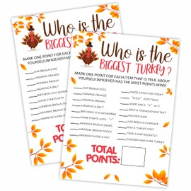 Thanksgiving Party Icebreaker Card - Who Is The Biggest Turkey -A Set of 20 Game Cards, Thanksgiving Dinner Game For Teens & Adults, Friendsgiving, Harvest, Holiday, Party Favor And Supplies - A02