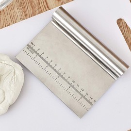 Cozihom - Raspador/cortador/picador de masa de acero inoxidable con escala de medición, cortador de pasteles, cortador de pizza, cuchillo de escala separador de pan de pastelería, paquete de 2