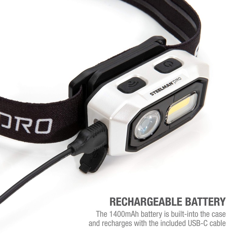 Steelman Pro 300 Lumen Hands-Free Motion-Activated LED Rechargeable Headlamp for