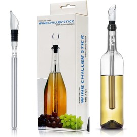 Enfriador de vino 3 en 1, enfriador de botellas de vino con vertedor y aireador, juego de varillas enfriadoras de vino de acero inoxidable, fácil de usar para accesorios de cocina en casa, bar,
