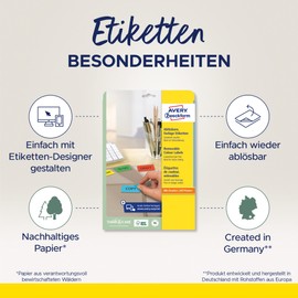 Avery Zweckform Labels 38.1 x 21.2 mm Removable for Inkjet/Laser/Copier Yellow