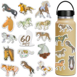 Bifarde 60Pcs Horse Stickers - Vinyl Waterproof Animal Decals for Laptop, Luggage, Notebooks, Water Bottles, Skateboards, Phones, Sticker Pack for Teens Adults