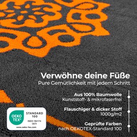 ELEVAVIDA Bath Mat 100% Cotton 45 x 80 cm - 1000 g/m² - Bath Mat Grey Anthracite with Mandala in Orange - Soft, Absorbent, Machine Washable, Quick-Drying - Shower Mat for Bath Room