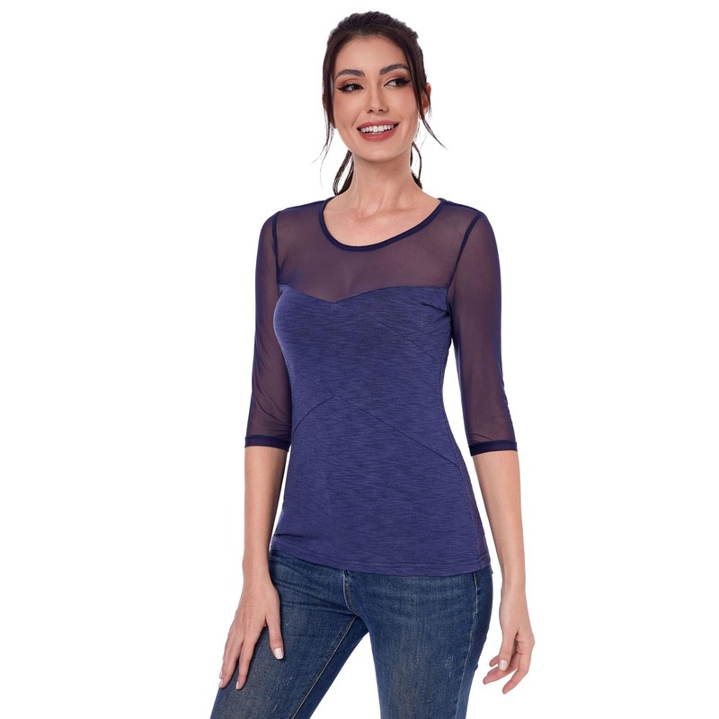 AmélieBoutik - Blusa elegante con cuello redondo para mujer, de
