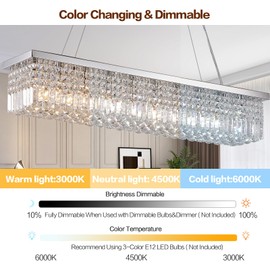 YOLIZUOT Modern Rectangle K9 Crystal Chandelier for Dining Room 10-Light Contemporary Rectangular Pendant Light Fixture for Living Room Kitchen Island Foyer Entryway Office Chrome L47 x W9.84 x H8.27