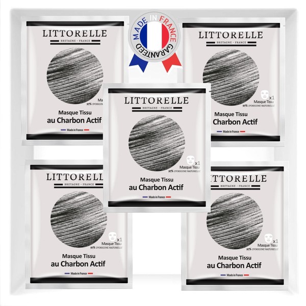 Littorelle - Face mask with activated carbon - Cleans and detoxifies the skin, makes the complexion more even, reduces blackheads - oily, combination skin - 1 x fabric mask