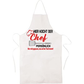 Blickfang Funny Kitchen Apron for Men | HERER KOCHT DER CHEF | Cooking Apron, Bib Apron, BBQ Apron, Party Apron | Gift / Birthday / Apron, White.