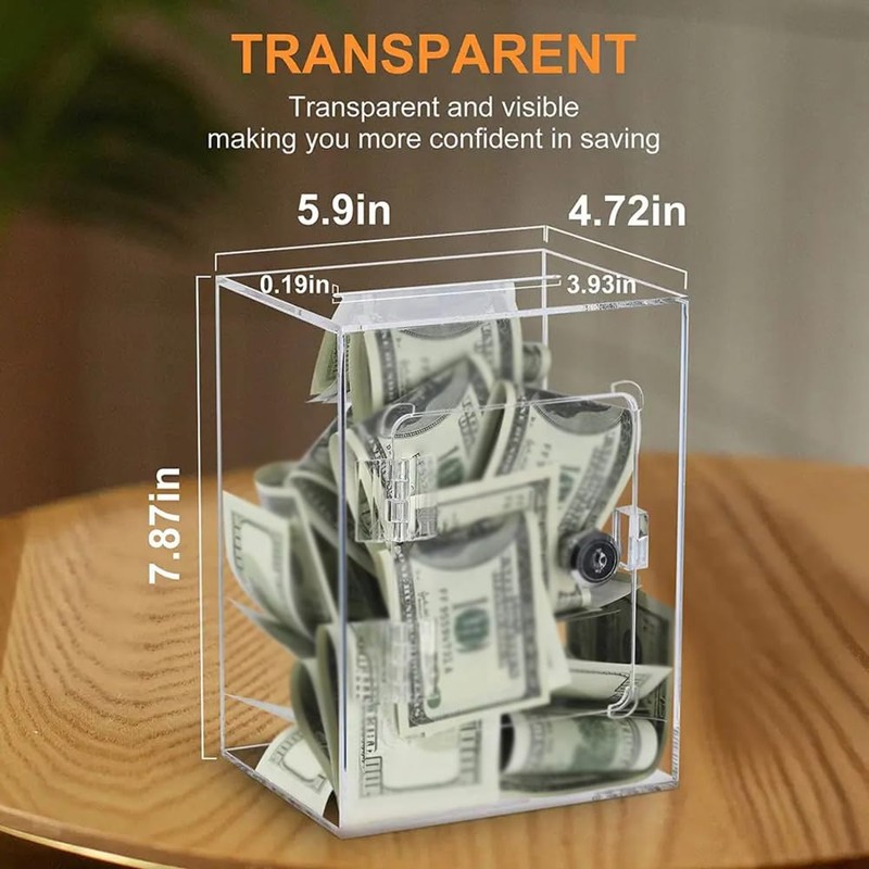 Oimzzr Clear Piggy Bank for Adults & Acrylic Lockable Money