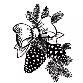 Sweet Grass Stamps PINE CONES & BOW, Christmas unmounted rubber stamp, winter, festive holiday #7