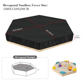 LAMUNI Sandbox Cover Hexagonal Sandpit Cover Waterproof Sand Box Cover Outdoor Sand Pit Cover Garden Sandpit Pool Cover Dustproof Sandbox Canopy Protective Cover with Elastic Band, 180x150x20cm