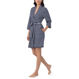 Nautica Womens Soft Robe - 3/4 Sleeve Lightweight Robe - Cotton Knit Jersey Sleepwear and Loungewear, Navy Stripe, Medium