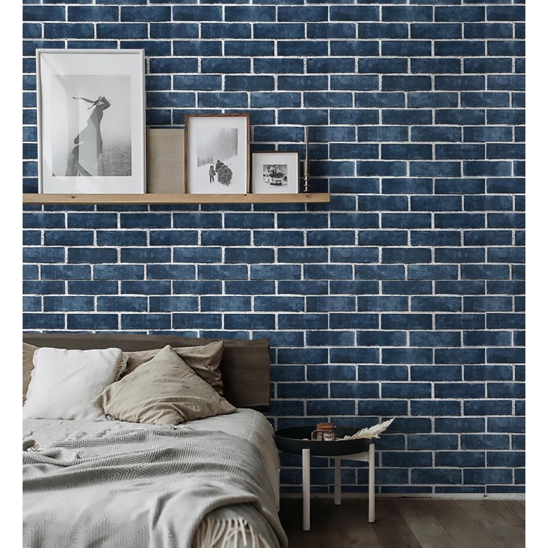 HeloHo 17.7" X 394" Blue Brick Wallpaper Peel and Stick