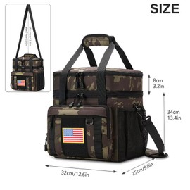 Gafetrey Expandable Large Tactical Lunch Box for Adults, Heavy Duty Durable Lunch Cooler Bag with MOLLE Lunch Pail for Work Camping Fishing Picnic (Black-Camo, 24L)