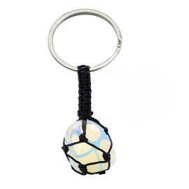 Sadkunf Natural Stone Keychain handweave Gemstone Crystal key chain holder handicraft Unique Gift for Women Men Kids (Opal)