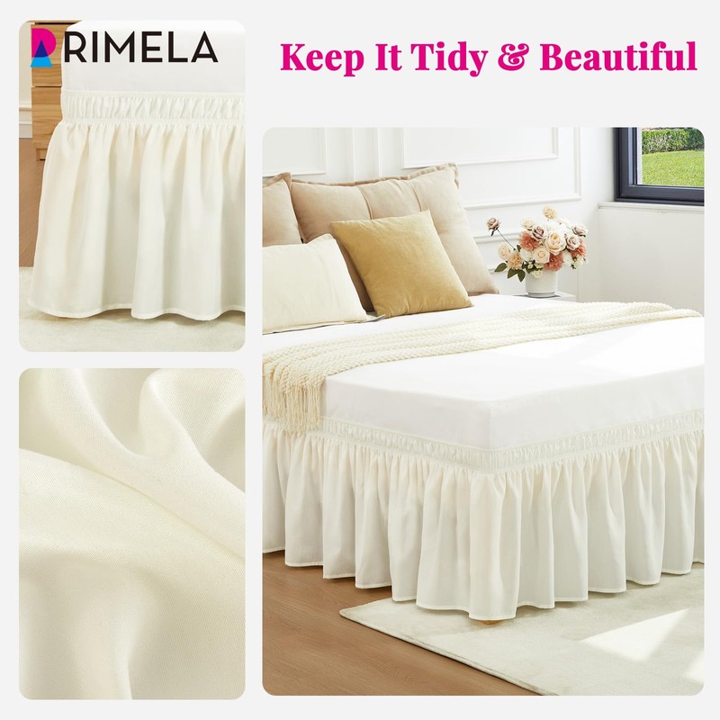 RIMELA Bed Skirt King Size Ivory 18 Inch Drop, Wrap
