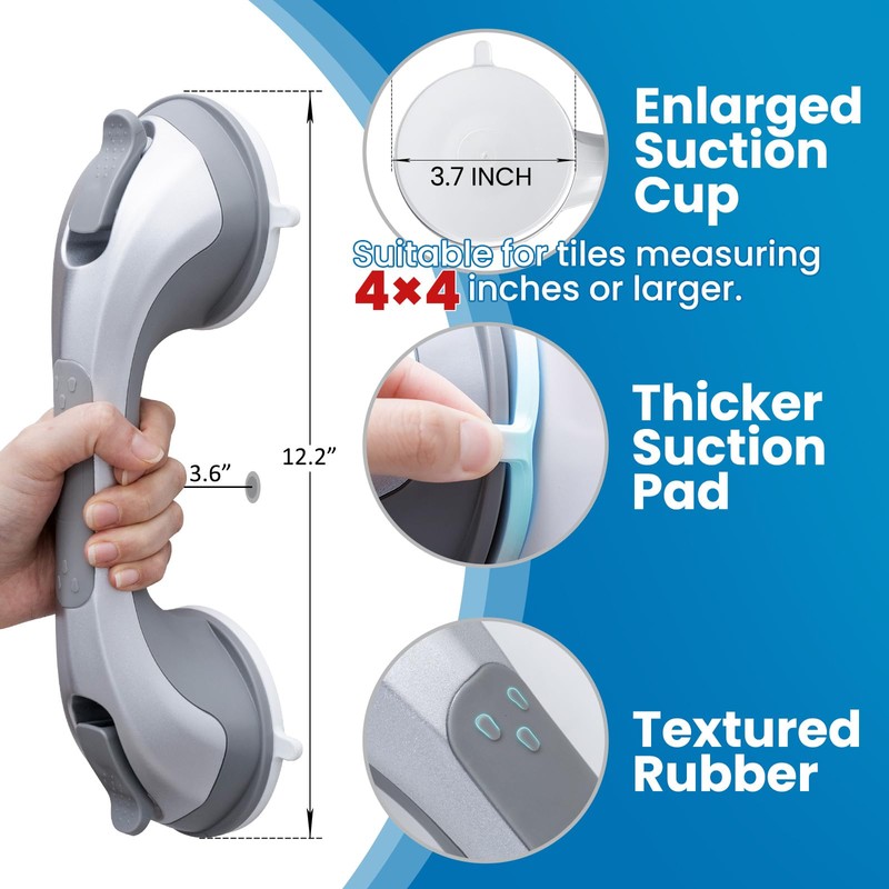 LEVERLOC Shower Grab Bar, 12 Inch Suction Grab Bars for