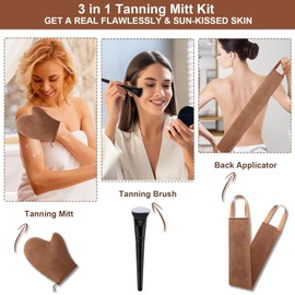 GAIYAH Self Tanning Mitt Set 3 in 1 Fake Tan Mitt Glove, Self Tan Mitt Back Tanner Applicator, Fake Tan Glove Fake Tan Back Applicator Tanning Glove, Back Tanning Mitt, Tanning Brush