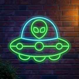 Alien Ship Neon Sign, Usb Powered Light Dimmable Led Signs For Wall Decor Light Up Signs For Bedroom Man Cave Game Room Bar Beer Pub Hip Hop Paryt Neon Alien Wall Signs Light Decor（16.5 X 12.6 In）