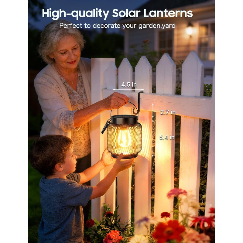 KOOPER Metal Solar Lanterns Outdoor Waterproof, 2 Pack Brighter Hanging