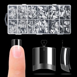 Buqikma French Press On Nails Tips with Handle, 600PCS Semi-Matte Gel X Nail Tips, Fake Nail Tips for Full Cover Nail Extension Home DIY Professional Salon Use（Square Box with Nails Tips）
