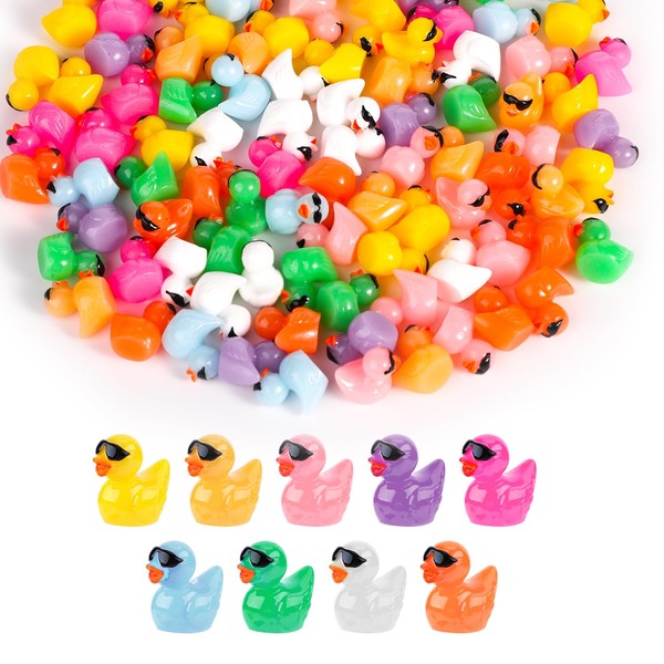 Pack of 100 Miniature Ducks, Mini Ducks Resin with Sunglasses, Miniature Ducks, Decorative Garden Duck, Mini Duck without Wings for Garden, Aquarium, School, Dollhouse, Pot Decorations (Multi-Colour)