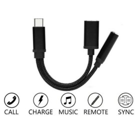 Unbranded Type C to 3.5 mm and Charger Headphone 2 in 1 Audio Jack USB C Cable Adapter  - Rose Gold
