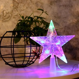 Christmas Tree Decoration, Christmas Tree Topper with 10 LEDs with Power Plug - 16 x 16 cm, Luminous Christmas Tree Pentagram, Christmas Tree Star Topper (Coloured Light, 16 x 16 cm)