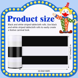 78.7 in x 100 Ft Striped Tablecloth Roll Plastic Stripes Table Cover Roll for Carnival Circus Party Table Stage Tent Classroom Wall Backdrop Decorations Supplies (Black and White Striped)